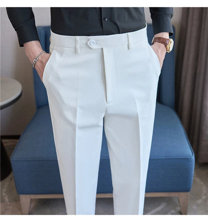 Men Suit Pants 2025 Elastic Slim Fit Formal Dress Pants Solid Casual White Trousers Pantalon Homme Wedding Party Men Clothing.