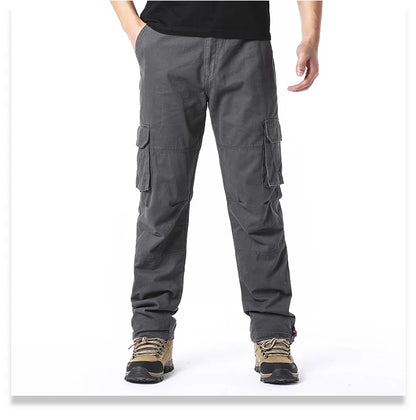 Large Pocket Loose Overalls Men's Outdoor Sports Jogging Tactical Pants Elastic Waist Pure Cotton Casual Work Pants.