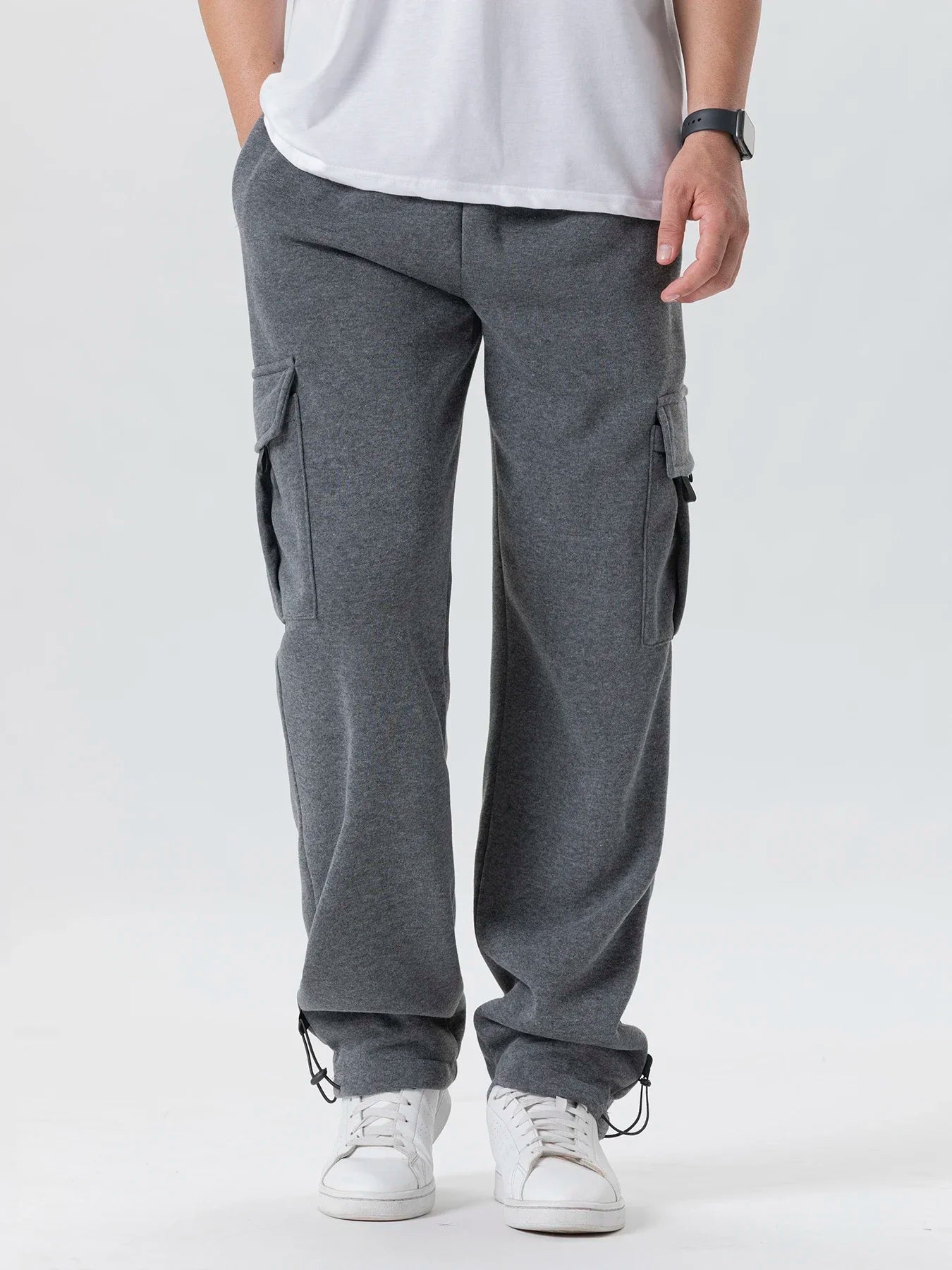 Autumn Men's Cargo Pants Loose Straight Trousers Multi-Pockets Drawstring Casual Sports Pants Solid WorkWear Joggers Long Pants