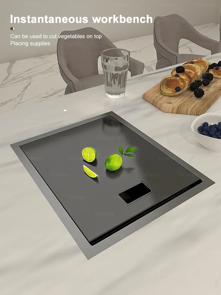 Versteckte Küchenspüle aus Edelstahl, Unterbau, Mini-Einzelschlitz, klein, multifunktional, für Wohnmobile, Café, Bar, Waschbecken mit Deckel, Gartenbalkon