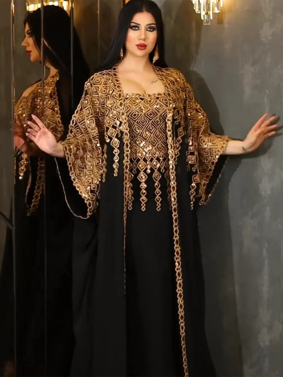 Neue muslimische Roben aus dem Nahen Osten, zweiteiliges Set, (Abaya), neue Mode für Damen, bestickte Spitze, Chiffon, muslimische Roben, Dubai und Türkei.
