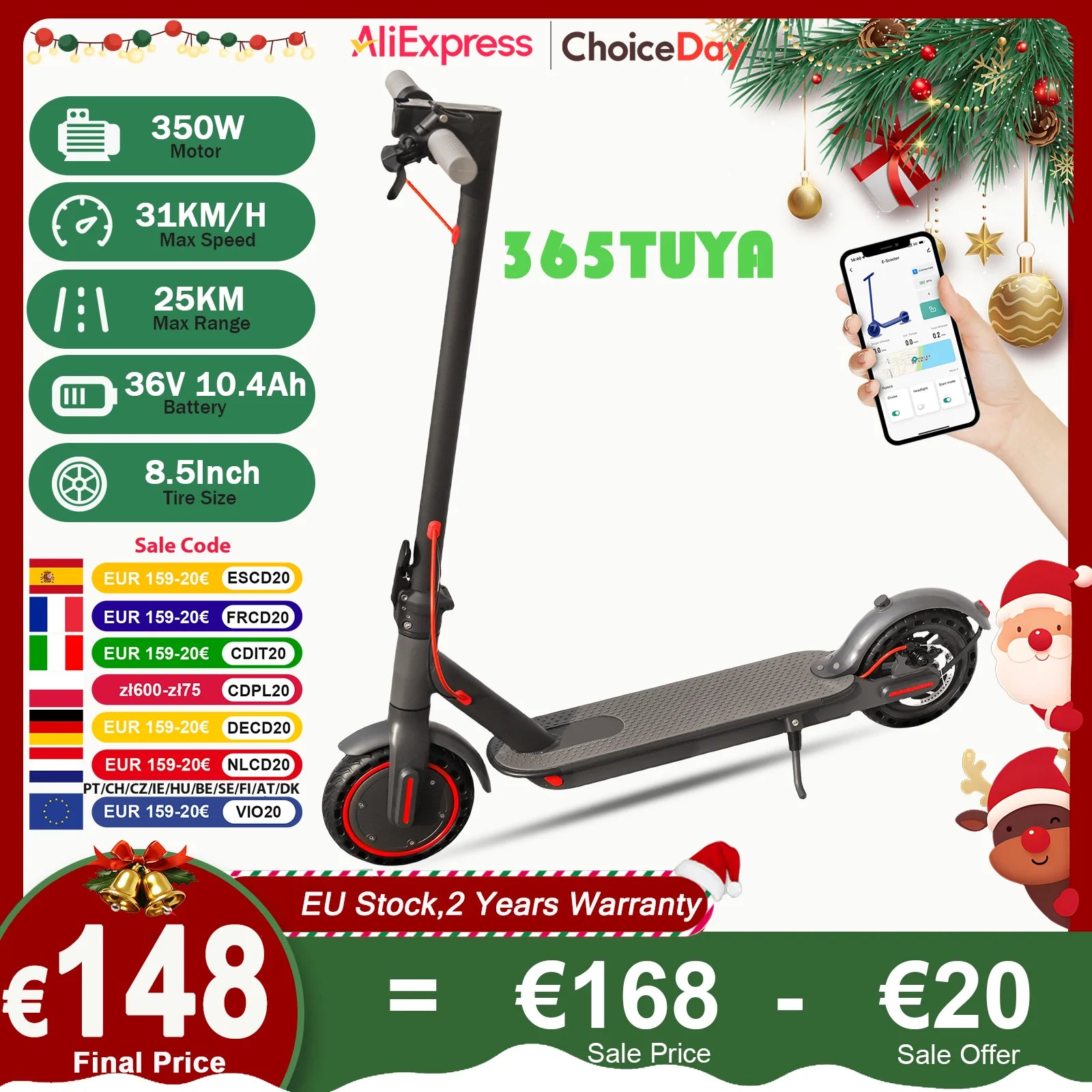 JUICEASE 365TUYA Electric Scooter 25KM Range up to 31KM/H 350W Powerful Motor Smart APP 8.5 Inch Foldable Adult Kick Escooter.