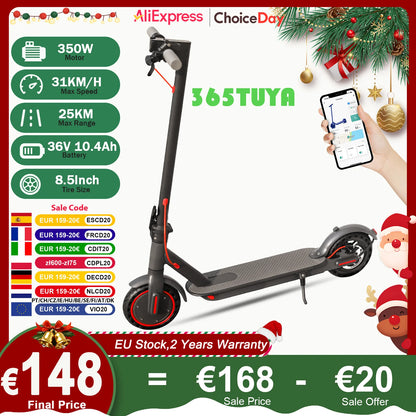 JUICEASE 365TUYA Electric Scooter 25KM Range up to 31KM/H 350W Powerful Motor Smart APP 8.5 Inch Foldable Adult Kick Escooter.