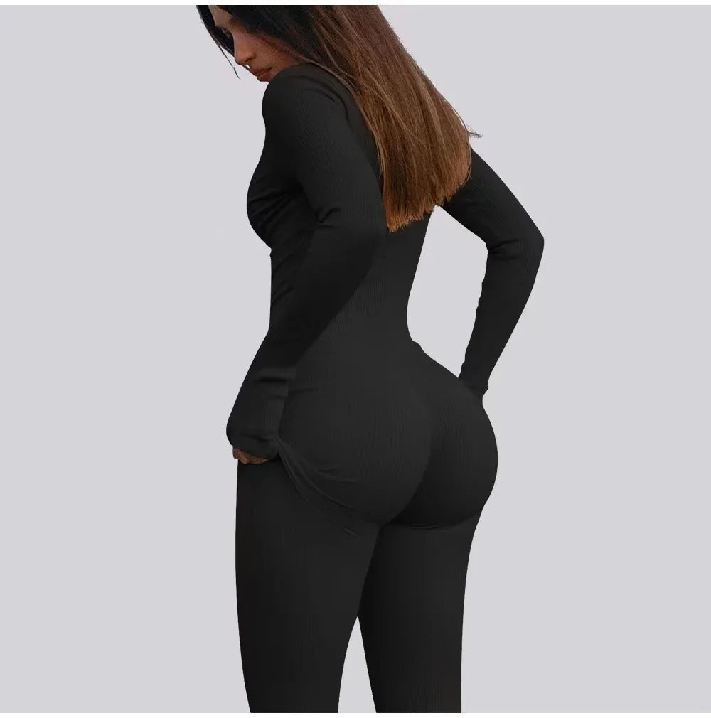 2024 New Fitness Outfit Female Casual Sport Workout Zipper Jumpsuit Women Romper Long Sleeves Skinny Activity Wear Overalls Tops.