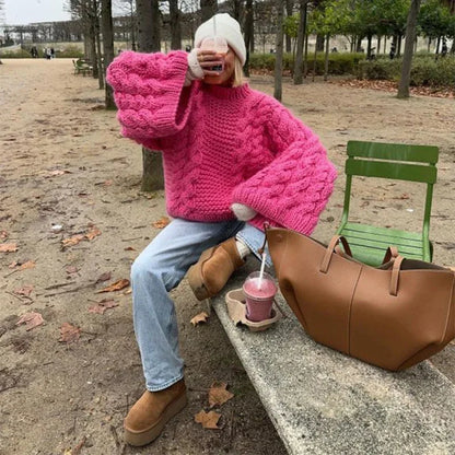 Damen lose dicke Linie Strick pullover o Hals Laterne Ärmel Strickwaren Herbst Winter solide passen alle Pullover Mode Pullover.