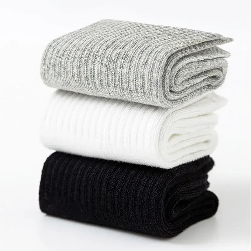 5 Pairs Pure Cotton Children Boy Socks Black White Grey Solid Color Unisex Breathable Sports School Socks Baby Girl Calf Socks.