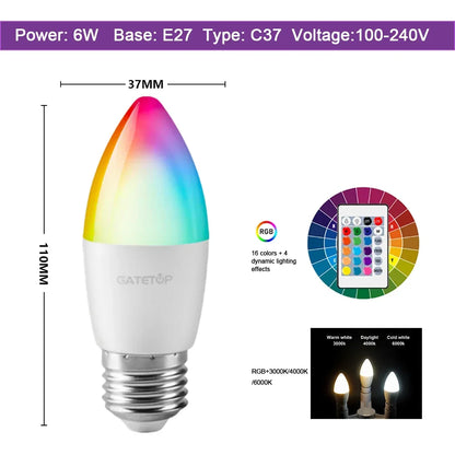 Smart RGBW LED Bulbs and Tubes Spotlight E27 GU10 E14 B22 with Infrared Remote Control for Family Party Decoration