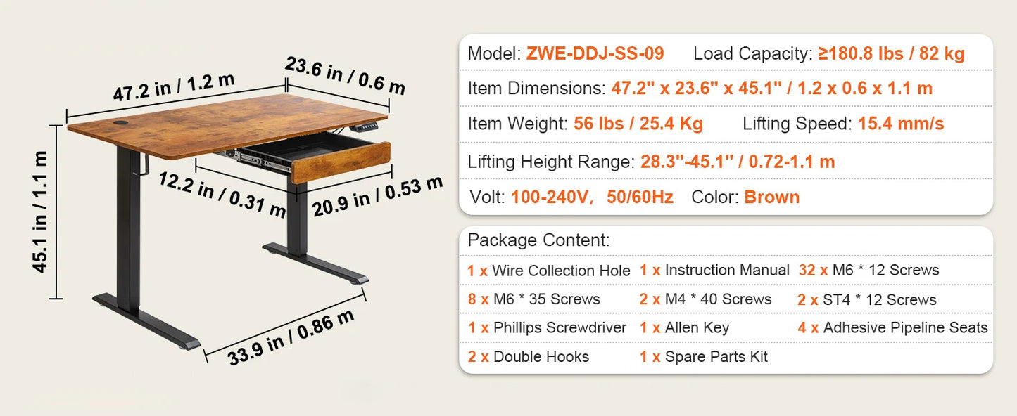 SucceBuy Elektrischer Stehpult, höhenverstellbarer Stehpult mit doppeltem Schutzsystem, hohe Tragfähigkeit für das Heimbüro