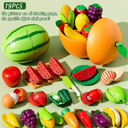 Kid Pretend Play Kitchen Toy Set Simulation Cut Fruit Vegetables Sensory Game Make Pizza Food Cook Girl Interactive Education To