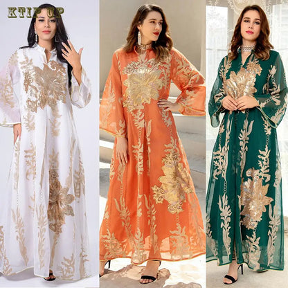 Abaya Marokkanisches Dubai-Kaftan-langes Kleid für muslimische Frauen, Ramadan, Arabisch, Luxus-Stickerei-Spitze, Hochzeitskleid, islamisches Ne