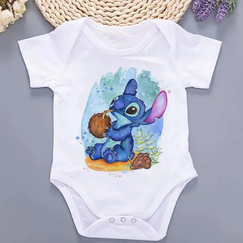 Sommer-Babykleidung mit Kawaii-Stich-Aufdruck, 100 % Baumwolle, Neugeborenen-Bodys und Einteiler für Jungen und Mädchen.