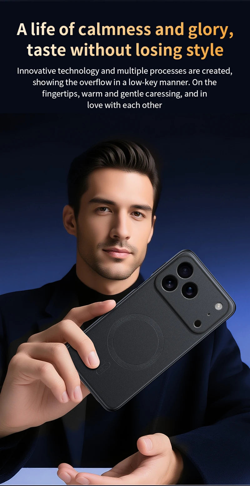 For Iphone 17 Pro Case Magnetic Leather Shield Cover For Iphone 17 Pro Anti-Fingerprint Non-Slip PC+TPU.