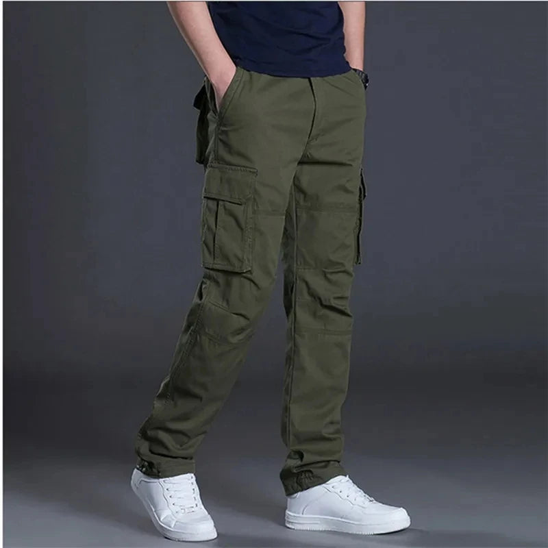 Solind Cotton Multi Flap Pockets Men's Straight Leg Cargo Pants Loose Casual Outdoor Pants Men's Work Pants For Hiking Tactical.