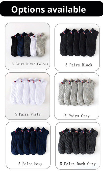 5 Pairs Of Thin Summer Blending Boat Socks Plain Color Mens Casual Socks Breathable Sweat Absorbing Calibration Socks.