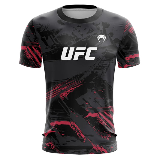 Men's UFC Fashion Short Sleeve Gym Running Round Neck T-Shirt MMA Training Exercise Gym Sport Tops Lightweight Player Jersey.