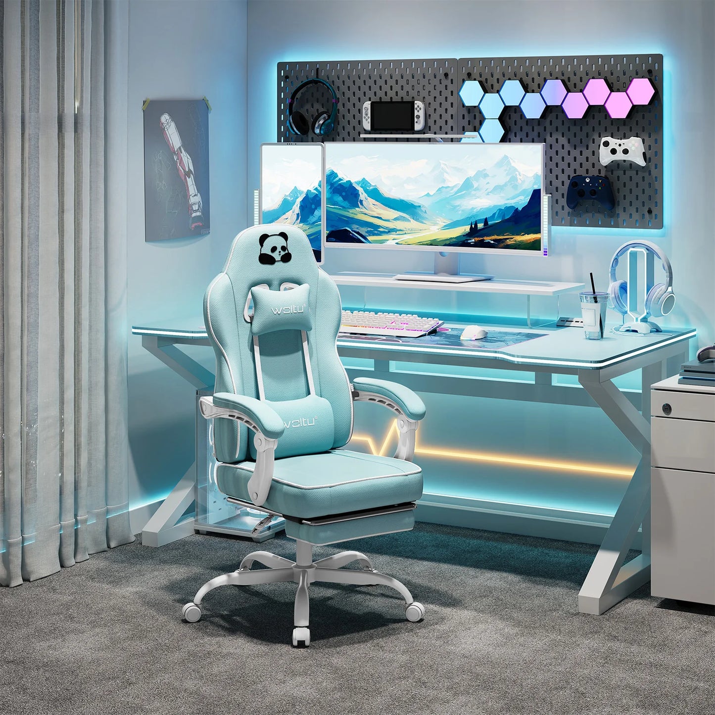 WOLTU Ergonomischer Gaming-Stuhl, Bürostuhl mit hoher Rückenlehne, Drehsessel mit Fußstütze und höhenverstellbarem Computerstuhl für die Lendenwirbelsäule