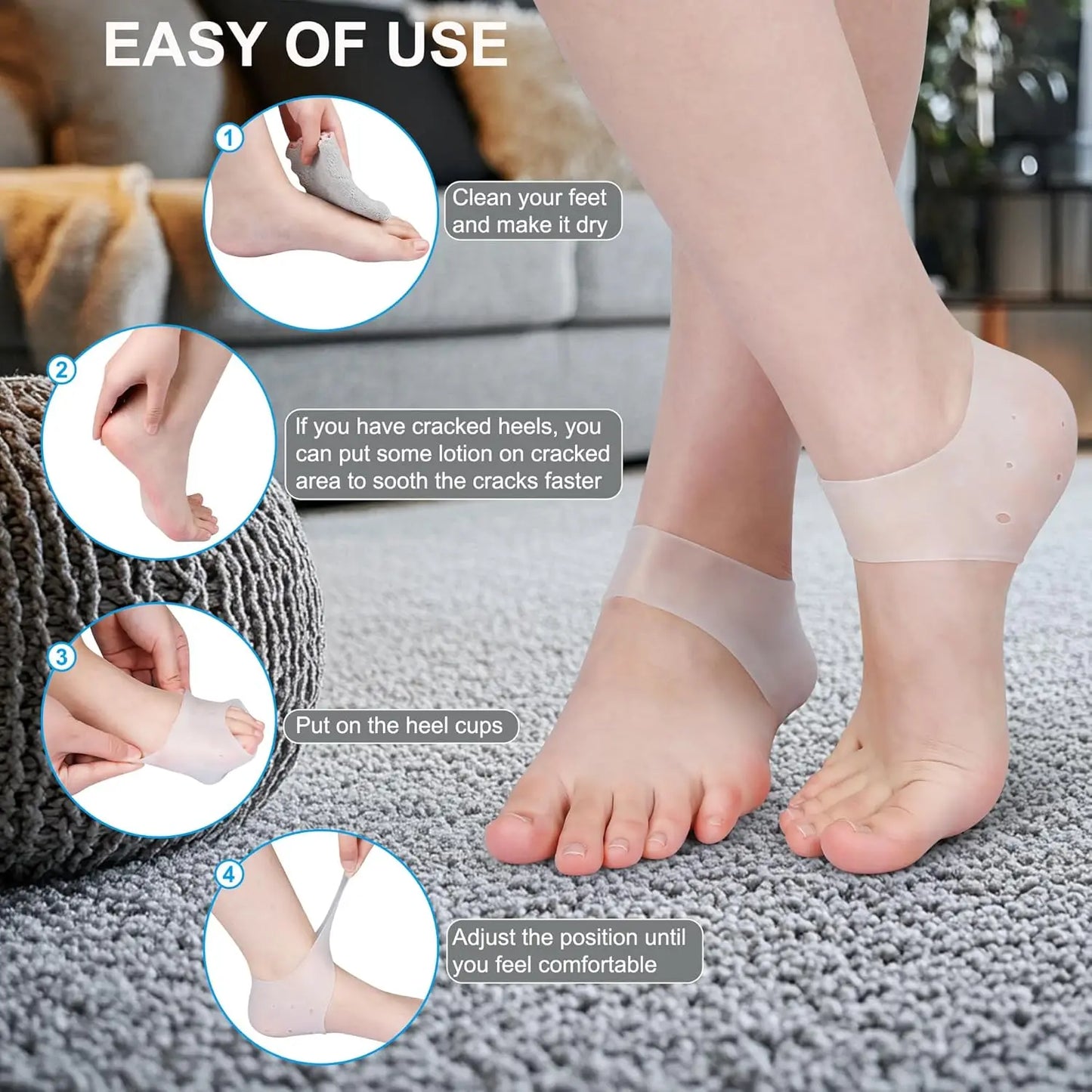 Gel Heel Protector for Heel Pain Relief Plantar Fasciitis Dry Cracked Bone Spur Heels Cushion Pads Moisturizing Foot Sleeves.