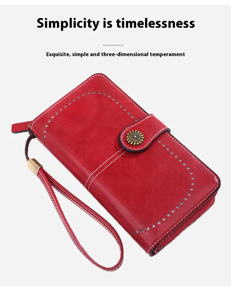 Fashionable new hollow out coin purse for women's oily leather phone bag, long zipper handbag,coin bag Triple fold ladies wallet.