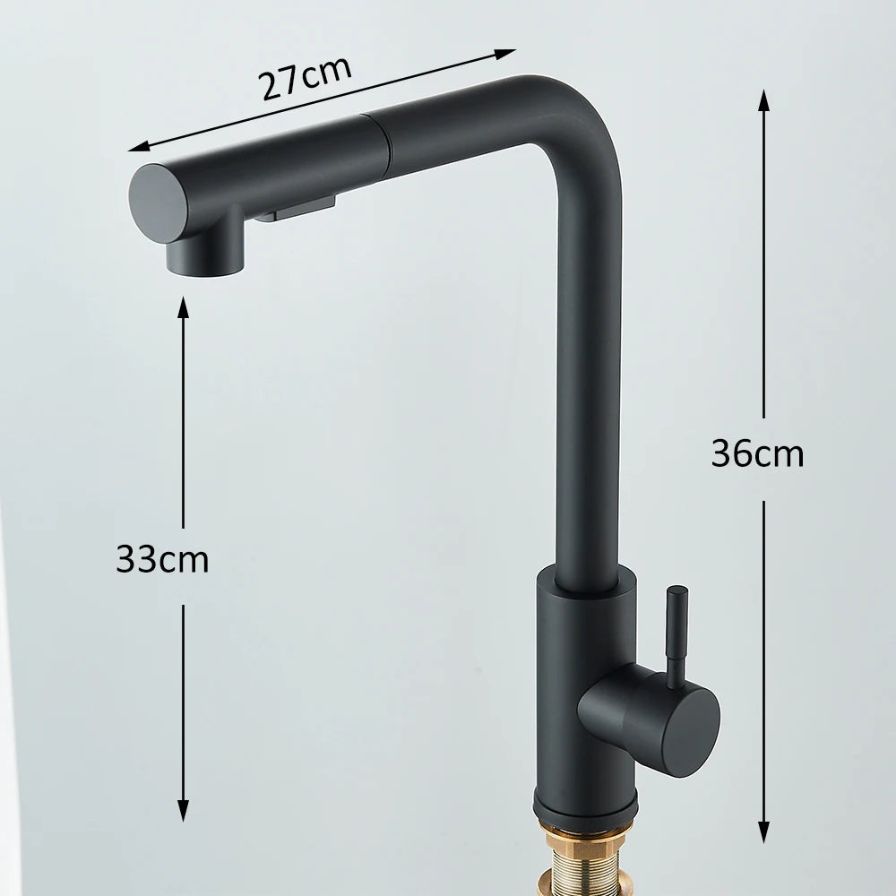 Black Pull Out Kitchen Sink Faucet Two Model Stream Sprayer Nozzle Stainless Steel Hot Cold Wate Mixer Tap Deck