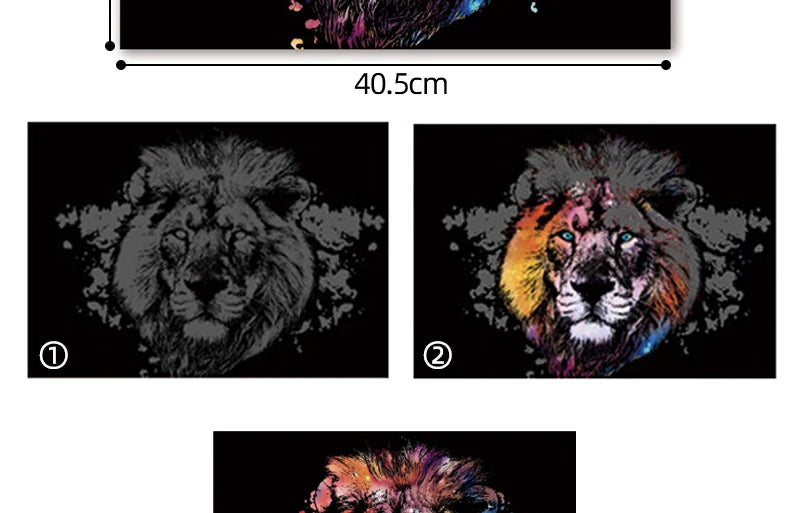 2 Sheets Animal Scratch Art Paper Set with Stylus DIY Rainbow Craft Lion Unicorn Cat Dog Painting Toy Creative Kids Adults Gift.