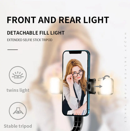 L13D Selfie Stick 1160mm with Wireless Bluetooth Double Fill Light Extended Tripod with Remote Shutter for Android IOS Cellphone.