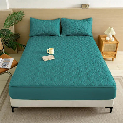 Flower Pattern Adjustable Fitted Sheet Quilted Cotton Fabric Mattress Protector With Elastic Band 90/120/150/180 Solid Color Bed
