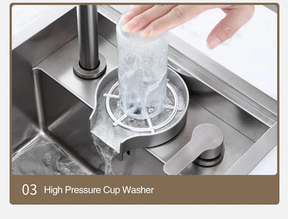 SUS 304 Island Hidden Kitchen Sink Rice Grain Embossing Prevent Scratches Handmade Bar Counter kitchen Sink With Cup Rinser