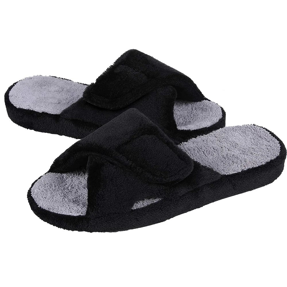 Comwarm Fuzzy House Slippers For Women New Terry Cloth Arch Support Cotton Slippers Four Seasons Open Toe Indoor Flat Slippers