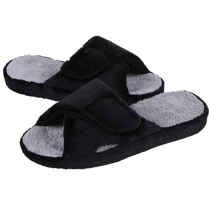 Comwarm Fuzzy House Slippers For Women New Terry Cloth Arch Support Cotton Slippers Four Seasons Open Toe Indoor Flat Slippers