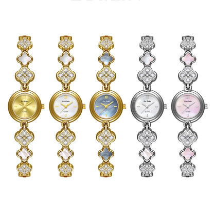 Women's Watch Lucky Four-Leaf Clover Bracelet Elegant Crystal Dress Watches for Women Fashion Luxury Small Quartz Ladies Clock.