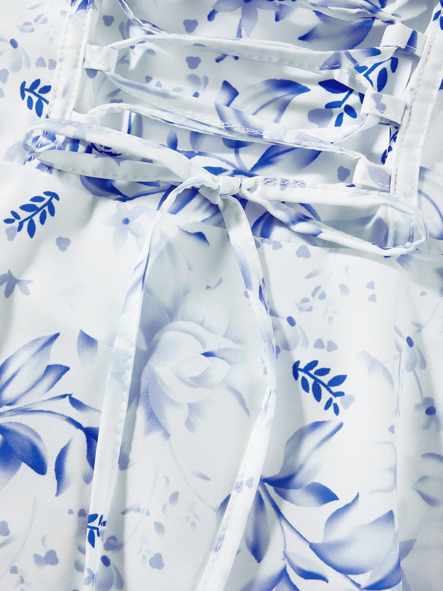 Combhasaki Damen-Kleid, elegant, Blumendruck, tief ausgeschnitten, zum Binden, ärmellos, Cami, figurbetont, Korsett, kurzes Kleid, Sommer, rückenfrei, Party, Clubwear.