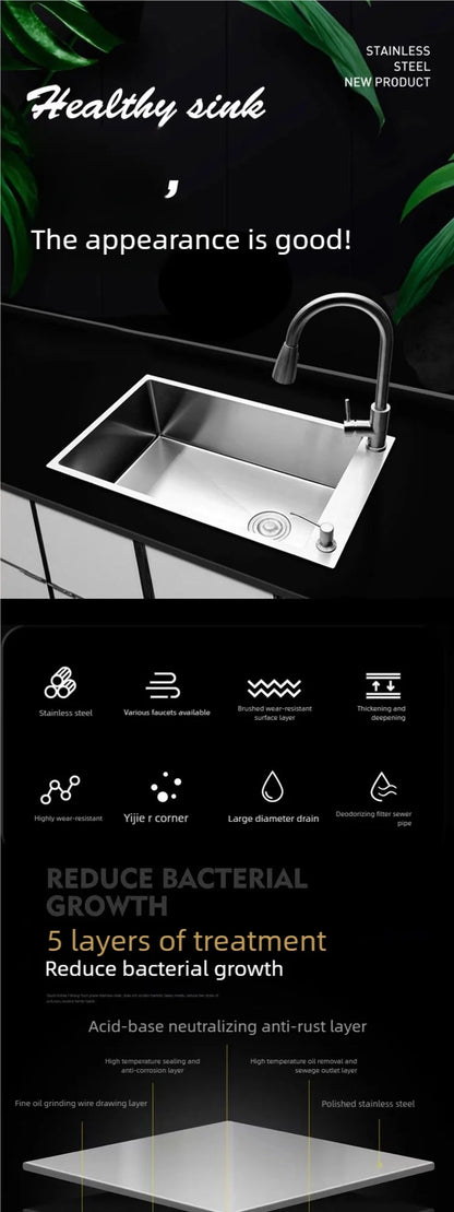 Kitchen Sink Stainless Steel Transversal Side Loading Side Holes Cafeteria Dish and Wash Vegetable Basin Large Size Single Slot