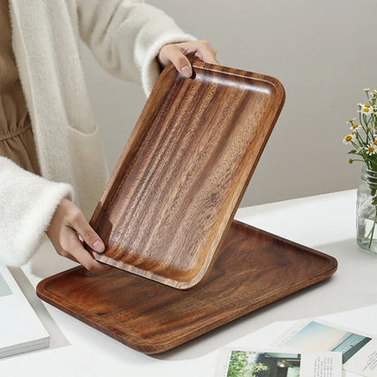 Wooden Tray Rectangular Solid Wooden Serving Tray Coffee Dessert Tea Storage Tray Kitchen Accessories.