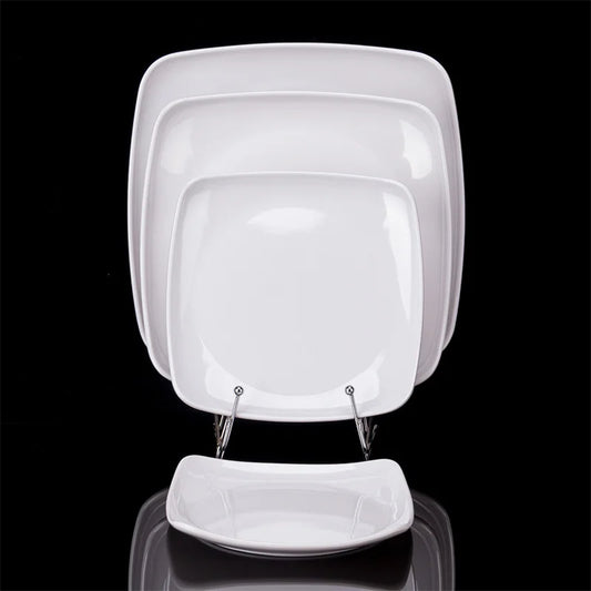 Melamine White Dinner Plate Fast Food Square Dishes School Rice Meal Serving Trays Cheap Hotel Table Decoration and Accessories.