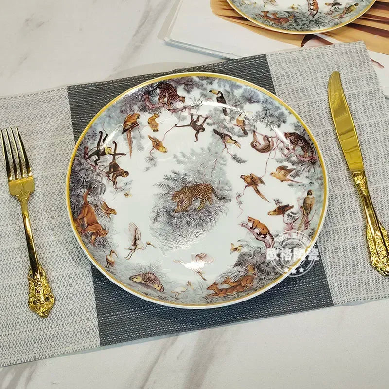 European ceramic western dinner plate, jungle set, steak plate, Coffee cup, afternoon , personalized gift set.