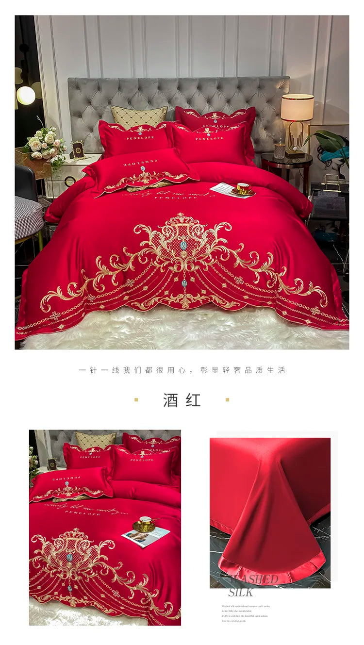 European-Style Bed Sheet Four-Piece Set 100 Cotton High-End Atmospheric Ice Silk Quilt Cover Pure Cotton Bedding.