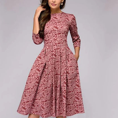 2023 frühling AutumnOffice Dame Knie Länge Elegante Vintage Langarm Party Kleider Frauen Floral Bedruckte Kleid Neue.