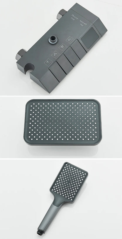 Rozin Black Smart Digital Display Shower Faucet Set Piano Style Rainlfall Bathroom System Grey Digital Mixer Tap Bidet Shower