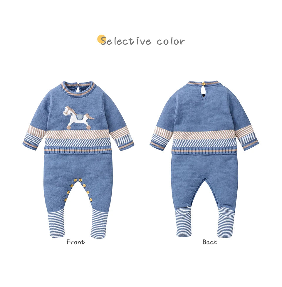 Baby Strampler Blau Langarm Stricken Neugeborenen Jungen Overalls Playsuits Herbst Winter Infant Unisex Outfits Ein Stück Kinder Kostüme.
