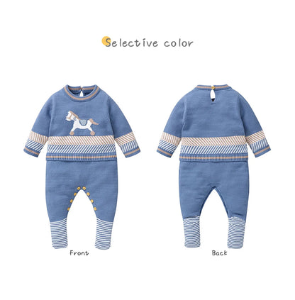 Baby Strampler Blau Langarm Stricken Neugeborenen Jungen Overalls Playsuits Herbst Winter Infant Unisex Outfits Ein Stück Kinder Kostüme.