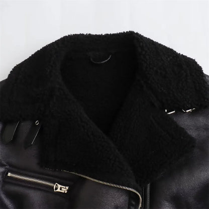 2023 Autumn/Winter New Women's Wear New Fashion Casual Loose Versatile Leather and Fur One Piece Jacket Coat.