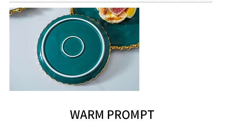 Nordic Ins Style Golden Edge Bead Plate Western Food Steak Plate Home Network Red Dish Creative Tableware Plate Breakfast Salad.