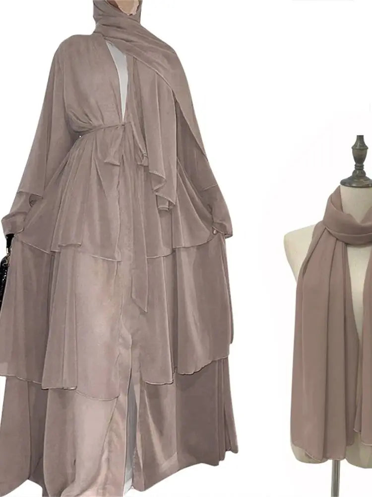 Summer Open Chiffon Khimar Kimono Abaya Dubai Luxury 2024 Muslim Sets Modest Kaftan Hijab Dresses For Women Islam Kebaya Damen.