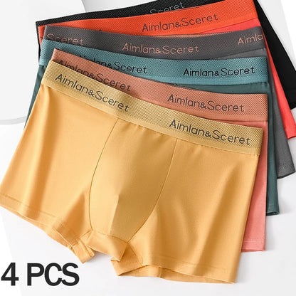 4Pcs Männer Unterwäsche Sportliche Boxer Plus Größe Jugend Boxer Shorts Bequeme Atmungsaktive Flache Hosen männer Quadratische Höschen Slip geschenk
