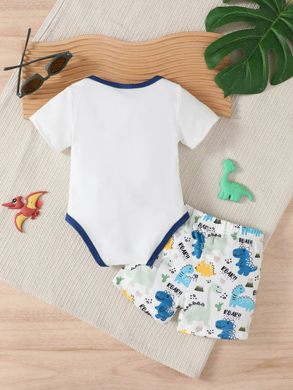 Sommer-Set für 0–18 Monate alte Babys, Dinosaurier-Aufdruck, kurzärmelig und Shorts, Set für Neugeborene, Jungen, lässiger Stil.
