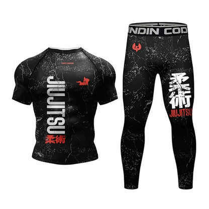 New Jiu Jitsu Rashguard MMA T-shirt +Pants For Men 4PCS/Set Brazilian Grappling Bjj Boxing Rash Guard Sport Clothing Gym Shorts.
