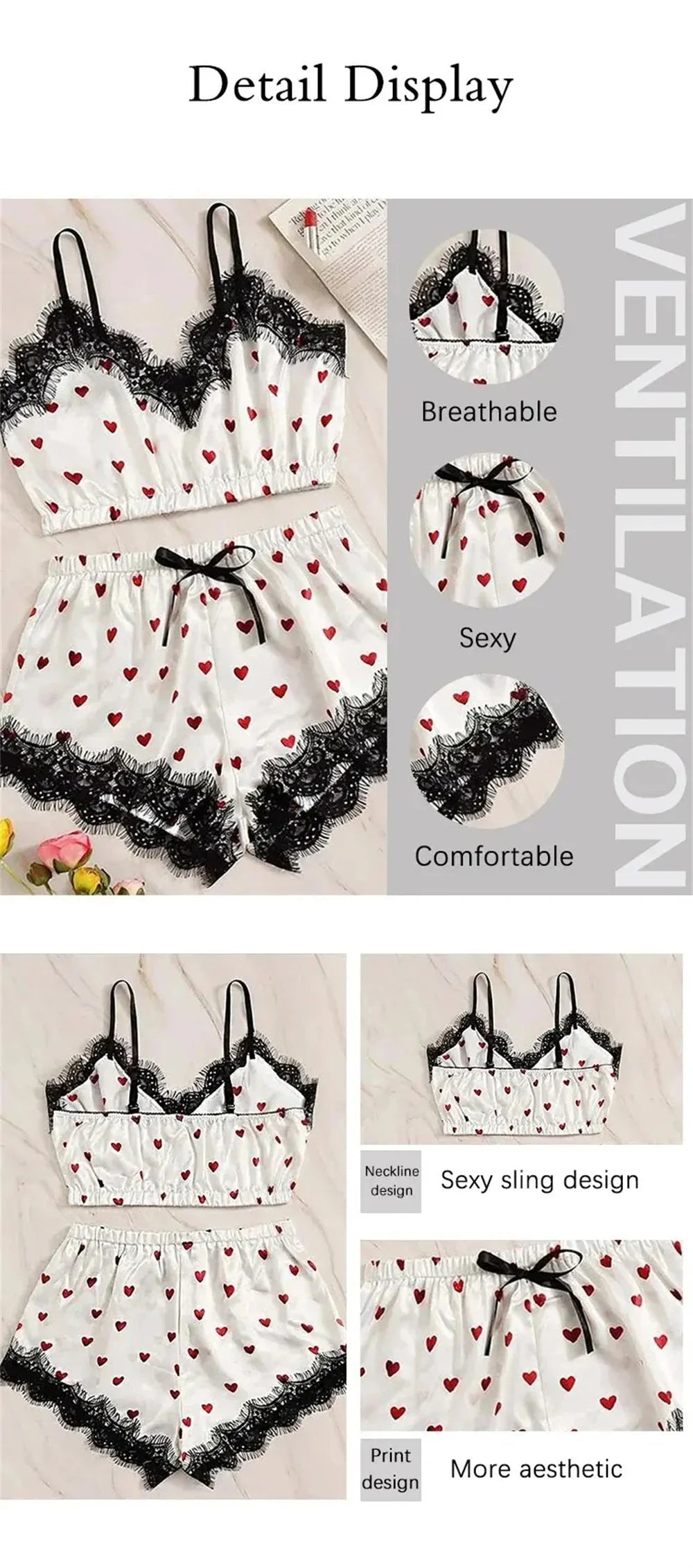 2PCS Pyjama Anzug Frauen Mode V-ausschnitt Stretch Satin Spitze Sexy Dessous Bowknot Pyjamas Schlaf Shorts Set Nachtwäsche Sling Set neue.