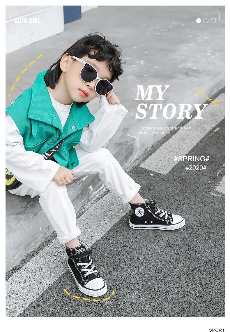 Children Canvas Shoes High-Top Boys and Girls Shoes White Board Shoes Small White Shoes New Kindergarten Baby Cloth Shoes.