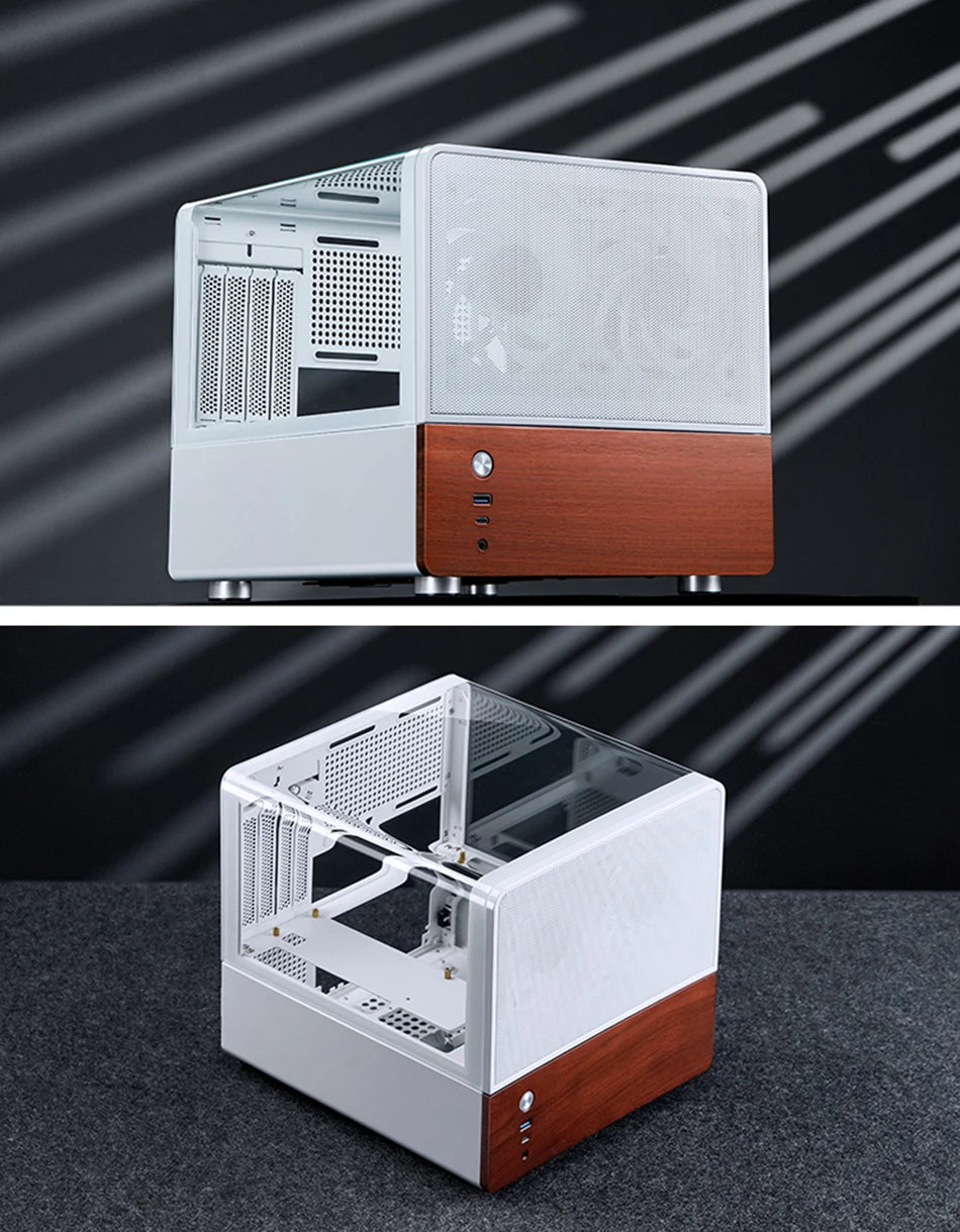 Jonsbo V12 Hyperbolic Glass PC Case MATX ITX Computer Case Seaview Room Desktop Case Mini Side Transparent Chassis 12cm Case Fan.