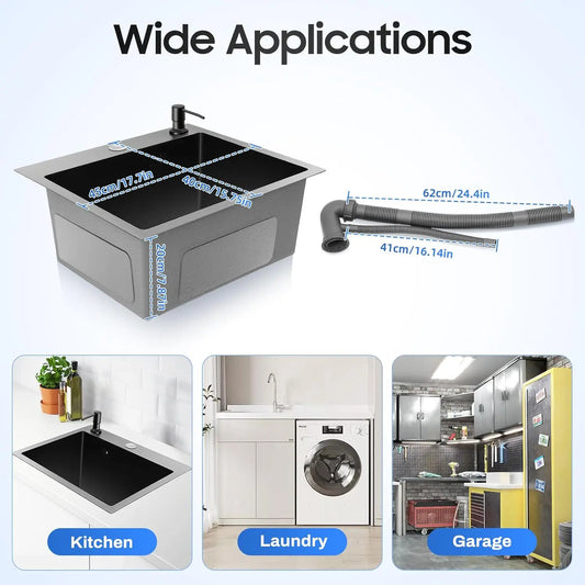 45 x 40 cm schwarzes Nano-Waschbecken, Einzelwaschbecken, kreatives Küchenspülen-Set aus Edelstahl, großes Fassungsvermögen, Wohnaccessoires